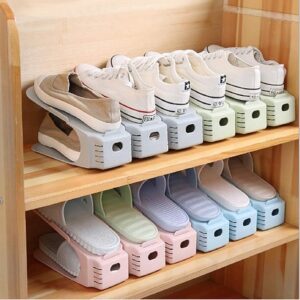 Plastic Shoe Slots Organizer Space Saver Double Deck Shoe Rack Adjustable Shoe Slots for Closet Organization (Pack of 12) (Multicolor)