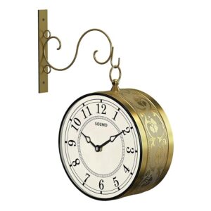 8 Inch Vintage Station Analog Clock One Side Roman and Other Side Numeral Dial (Brass Finish) (Type-3)