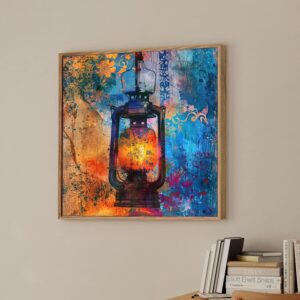 Large Framed Canvas Painting Abstract Visual Oil Drip Wall Art Print, Decorative Modern Paintings For Home, Living Room, Hotel Bedroom And Office D?cor (Blue, Size 23x23 Inch)