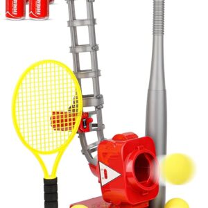 4 toyz Baseball Pitcher for Kids Electronic Pitcher Machine Toy with 5 Balls & Bat for Boys Outdoor Batting Practice Set