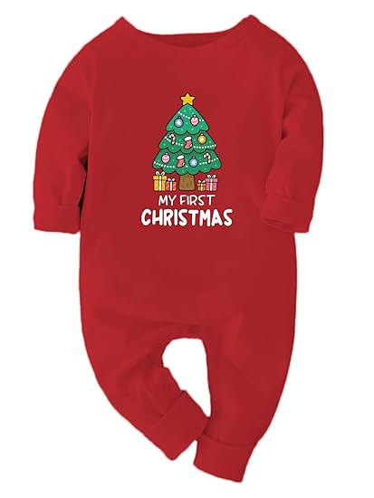COMBO OF 4 My First Christmas Baby Dress Outfit | 100% Cotton Clothes Full-Sleeve Bodysuit for Newborn Baby Boy & Girl Photoshoot