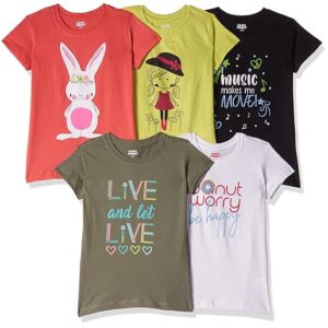 Girl's 100% Cotton Printed Regular Fit Long Sleeve T-Shirt (Pack of 5)