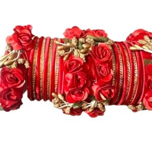 Flower Bangles Set with Gold Accents, Traditional Wedding Chura Style, Floral Design, idle for karwa chauth
