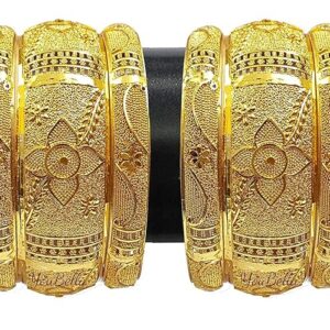 Fashion Jewellery Traditional Gold Plated Original Gold Look Bracelet Bangle Set of 6 Bangles Jewellery For Girls and Women
