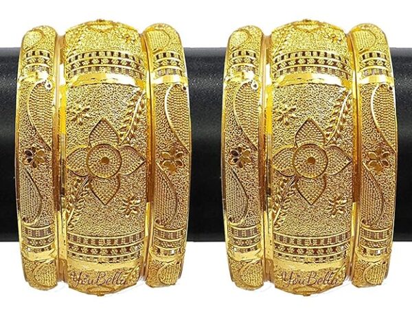 Fashion Jewellery Traditional Gold Plated Original Gold Look Bracelet Bangle Set of 6 Bangles Jewellery For Girls and Women
