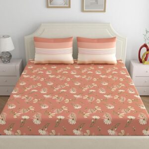 100% Cotton Double Bedsheet for Double Bed, 140 TC, 1 Bed Sheet (Size 87 x 98 inches) with 2 Pillow Covers, Brown