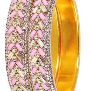 Trendy Golden Metal Bangles Set with Zircon Diamond Stone & Beads For Women & Girls | Stylish Kada Bangles Latest | Traditional Women's Kangan | Girl's Bangles Wedding, Party, Daily-Set of 2