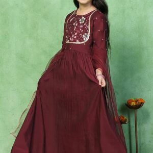 Dream Girl's Embroidered Maxi Dress with Dupatta|Ethnic Dress for Girls