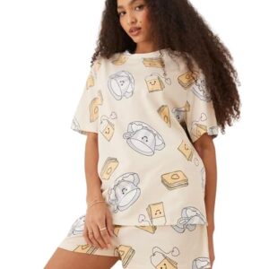Women's Premium Cotton Blend Stylish Digital Printed Pajama Co-ords || Matching 2 Piece Sleepwear Nightwear Cute Pjs || Casual Top & Shorts Lounge Sets
