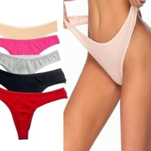 Women Cotton Comfortable Fabric Daily Use Regular Wear Mid Rise Thong Panty Pack of 5 (Beige Pink White Black Red)