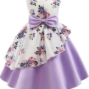 Girl's Satin Floral Printed Frock Knee Length Short Frocks Dress.