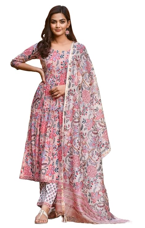 Women's Viscose Floral Printed Kurta and Pant with Dupatta Set
