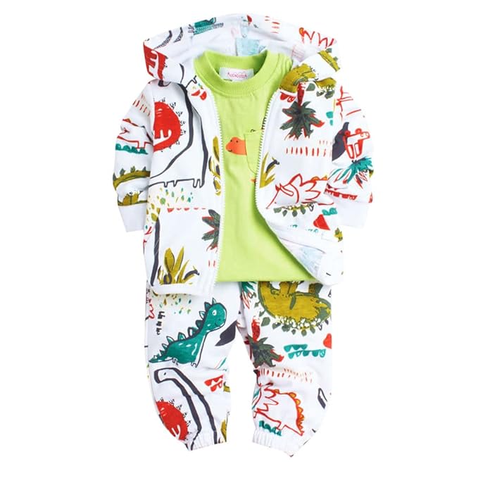 Boy's Cotton Printed All-Over Print T-Shirt with Jacket and Pants Set