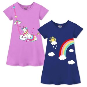Girls Midi Dress Combo | Half Sleeve Cotton Dresses with Fun Prints | Soft & Stylish Everyday Outfits for Kids | Pack of 2