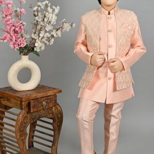Kids Ethnic Silk Blend Waistcoat Kurta Pyjama Sherwani Set For Boys