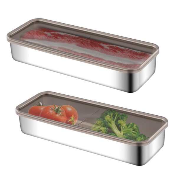 1000ml Airtight Bacon Container for Refrigerator | 304 Stainless Steel Deli Meat Storage Box with Lid | Leak-Proof Fridge Organizer for Cheese, Meat & Food Storage (2)