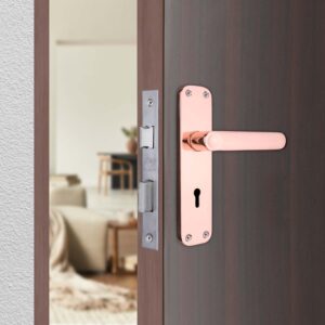 Locking Solutions and Systems Mortise Door Lock Handle Set | ELC 09 | 6-Lever Locking Mechanism | Reversible Latch | for Wooden Doors (Rose Gold Finish)