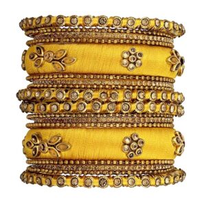 Kundan Studded Silk Thread Bangles Set Gift for Women