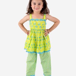 Girls Cotton Floral Printed Gotta Work Kurti Duppata and Matching Afgani Ethnic Wear Set