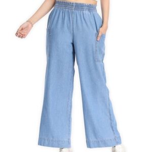 Women's Wide Leg Jeans - High-Rise | 100% Cotton| Enzyme Wash | Elasticated Waistband | Jeans for Women