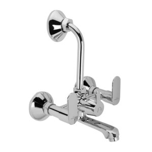 Hindware Volga Brass Wall Mixer for Bathroom with Stainless Steel L-Bend Provision for Overhead Shower, Chrome Finish