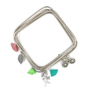 Silver Plated Plain SQUARE shape Bangles with Colurfull Turquoise beads and Oxidised charms Set