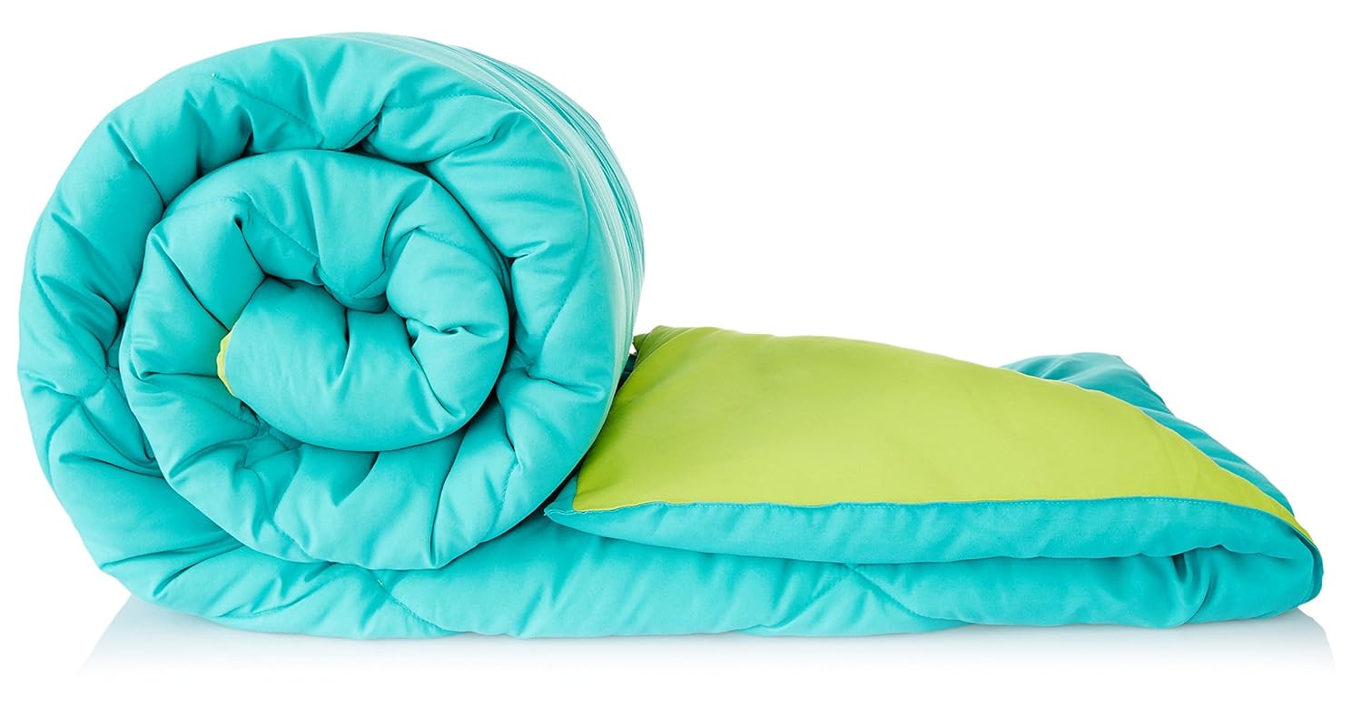 Microfiber Reversible Comforter, Double (Aqua Blue & Olive Green, 200 GSM)