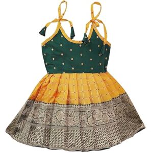 WORLD New South Indian Traditional pattu Pavadai Tapeta Silk Frock for Baby Girls