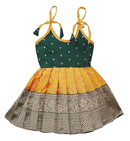 WORLD New South Indian Traditional pattu Pavadai Tapeta Silk Frock for Baby Girls