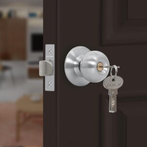 Stainless Steel Door Lock - Cylindrical Lock With 3 Keys/Tubular Door Knob/Lock For Main Door/Bedroom (Matt)