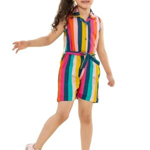(ALL THINGS UBER NICE) Girls Striped Cotton Waist Tie-Ups Sleeveless Jumpsuit?