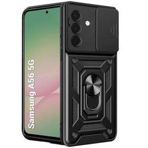 Tough Armor Bumper Back Cover Case for Samsung Galaxy A56 5G | Sliding Camera Cover, Kickstand & Ring Holder | 360? Protection Back Cover Case for Samsung Galaxy A56 5G (PC & TPU, Black)