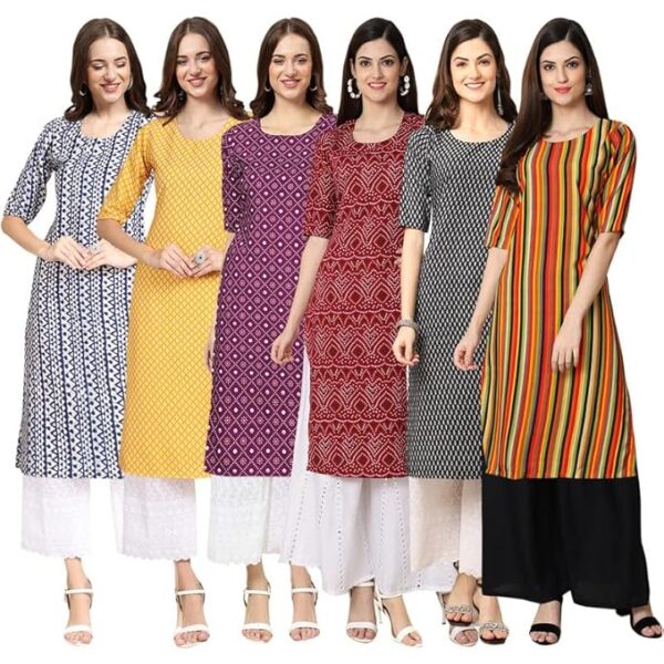 Women's Crepe Digital Print Straight Kurta [Pack of 6]