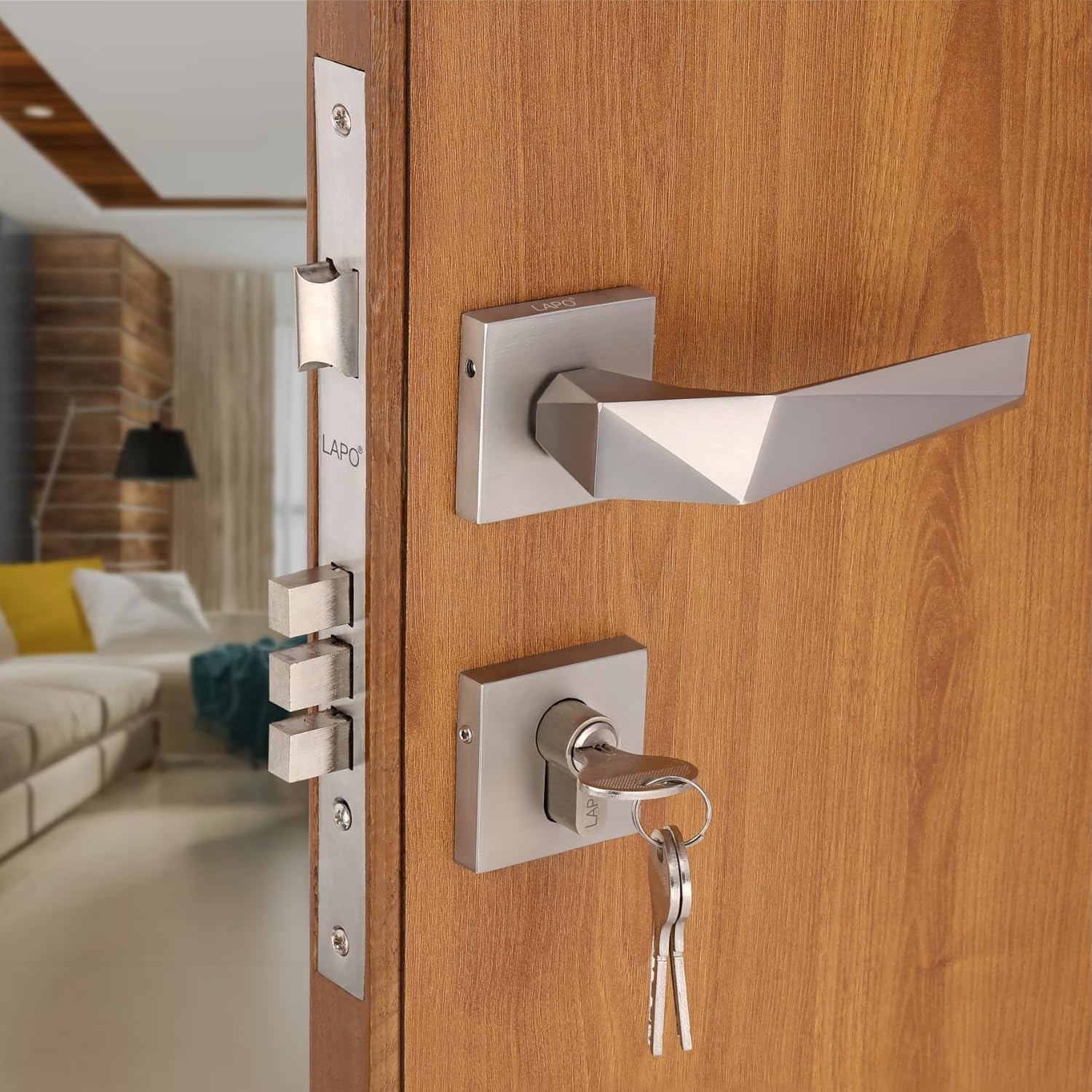 Mortise Door Lock Set for Main Door & Bedroom ? Heavy-Duty Zinc Lock Handlesets ? Stylish Matt Finish Handle Set with 3 Brass Keys ? Model RO-126