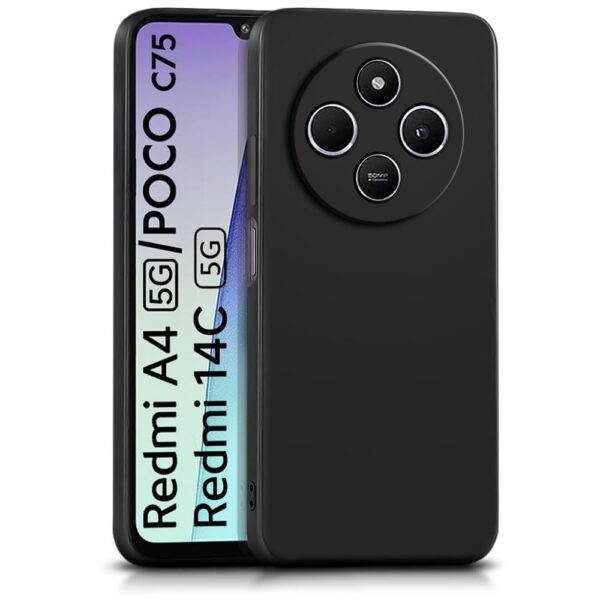 Back Cover for Redmi A4 5G | Poco C75 5G | 14C 5G | Poco M7 | Ultra Slim Soft Rubberised Case | Inner Velvet Fabric Lining | Matte Silicone Flexible Mobile Case | Camera Protection - Black