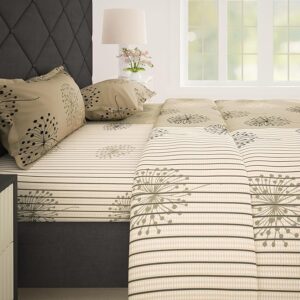 Cotton Bedsheet for Double Bed with 2 Pillow Covers 186 TC 225x250 cm, Beige, Floral Queen Size Bed Sheet | Perfect for Home Decor & Ultimate Comfort | Ideal for Gifting