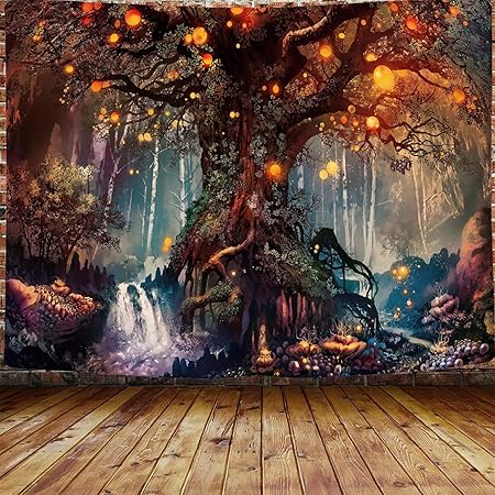 Tree of Life Tapestry,Magical Forest Tapestry Polyester Tapestries Psychedelic Wall TV Background for Living Room (50X60 Inches)( Brown)