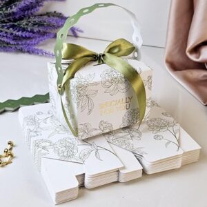 12 Pcs Decorative Square Shape Folding Storage Box for Return Gift, Birthday,Boxes with Ribbon, Perfect for Packing Chocolate, Dry Fruits,Engagement (Pack of 12) (GREEN)