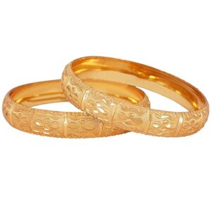 Latest One Gram Gold Plated Set of 2 Traditional Broad Bangles for Women and Girls