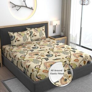 A QUALITY LINEN BRAND 100% Cotton Bedsheet for Double Bed, 1 Double Bedsheet with 2 Pillow Covers | 144 TC Queen Size Double Bedsheet Cotton, Nile Blue Stars