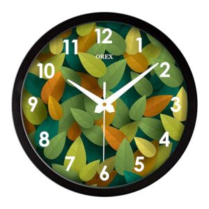 Leaves Design Analog Wall Clock For Home, Living Room, Bedroom, Kitchen, Office, Kids Room (Black Ring With Glass) - 41