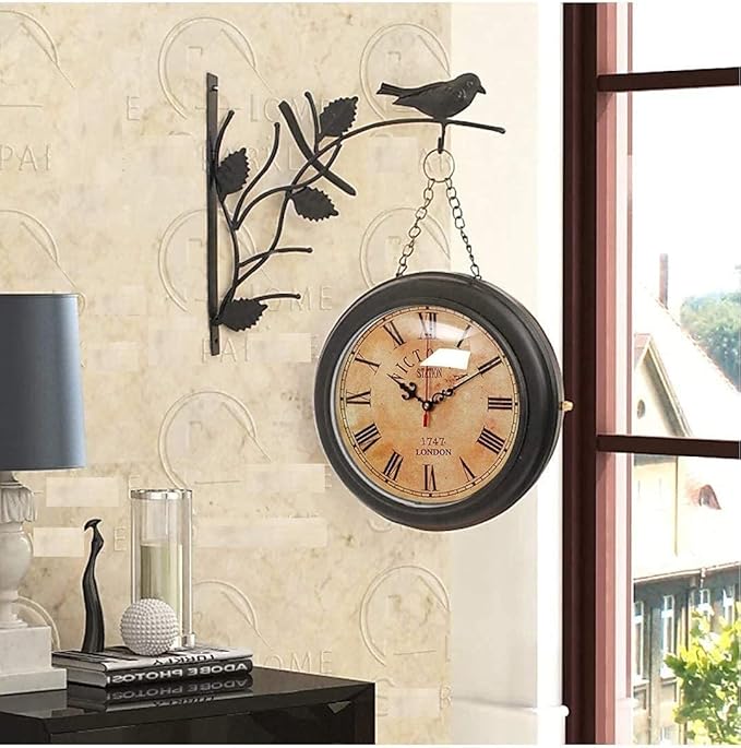Metal Double Side Iron Wall Clock (10 Inches), Multicolor - Analog