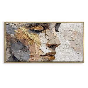 DESIGN Profile Abstract Face in Neutral Tones Wall Art- Luxury Golden Framed & Ready to Hang - Large Painting for Living Room, Office Wall Decor ? 2 Ft x 4 Ft. (D)