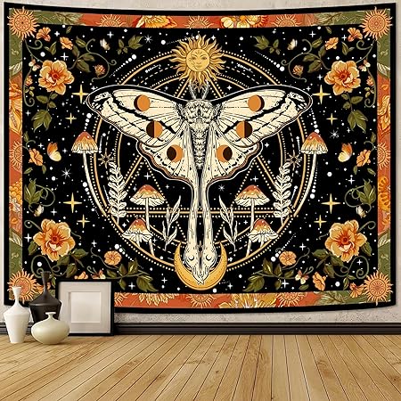 Sunshine Wall Hanging, Decorative Woven Tapestry with Sun Design, Cotton Macrame Banner, Cream and Yellow (YELLOW-02)