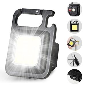 LED Mini Cob Keychain and Magentic Flashlight Portable USB Rechargeable Light 3 Light Modes with Folding Bracket,for Walking Camping?Square?,Black, 1000 Lumen