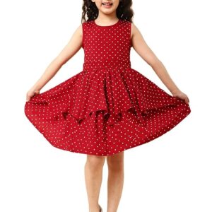ALL THINGS UBER NICE) Girl's Fit and Flare Knee Length Cotton Polka Dot Sleeveless Dress | Fir and Flare Party Dress