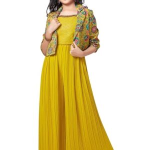 new lemon sequence work with floral print jacket style indowestern palazzo set for girls