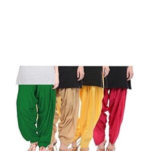 Women Mid Rise Cotton Patiala Salwar Bottoms (Combo Of 4) (Free Size Regular Multicoloured