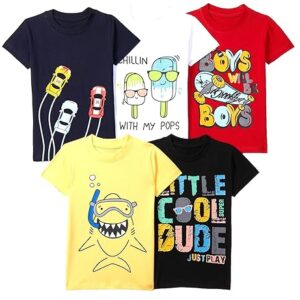 Cotton Printed Regular Fit T-Shirt (Pack 0f 5)