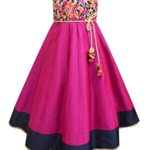 Girl's Anarkali Long Embroidered Sleeveless Gown Dress | Traditional Ethnic Wear Gown for Festival and Special Occasions